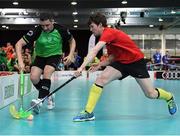 19 March 2017; Team Ireland's Lorcan Byrne, a member of Stewartscare Special Olympics Club, from Ballyfermot, Dublin, in action against Andreas Winter, Germany, during the Team Ireland T2 v Germany  - Floorball Round Robin game at the 2017 Special Olympics World Winter Games in the Messe Graz Center, Graz, Austria. Photo by Ray McManus/Sportsfile