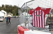 20 March 2017; A Derry City FC jersey is pinned to the fence outside the Brandywell Stadium, which is currently under construction, to pay tribute to the late Derry City captain Ryan McBride, who passed away suddenly at the age of 27. The Brandywell Stadium, Derry. Photo by Oliver McVeigh/Sportsfile