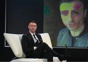 19 March 2017; Former team-mate Dimitar Berbatov pays tribute to former Republic of Ireland captain and record goalscorer Robbie Keane on his induction to the Hall of Fame during the Three FAI International Soccer Awards at RTE Studios in Donnybrook, Dublin. Photo by Brendan Moran/Sportsfile