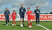 21 March 2017; Republic of Ireland Internationals, from left, Jonathan Hayes, David Meyler and Seamus Coleman, with Spar Ambassadors Grace Nic Craith, left, and Roibeard Ó Gallchóir in attendance during the SPAR FAI Retailers Masterclass at FAI pitches, National Sports Campus, in Abbotstown, Dublin 15. SPAR provided more than 70 local retailers’ children with the opportunity to train with Republic of Ireland players, at the teams training camp in the National Sports Campus in advance of the Republic of Ireland vs Wales on Friday. SPAR is the Official Convenience Retail Partner of the FAI and sponsors of the SPAR FAI Primary School 5s Programme, the largest primary school’s competition in the country with 28,256 participants. Photo by Sam Barnes/Sportsfile
