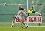 29 August 2011; Republic of Ireland's Andy Keogh, left, in action against Kevin Kilbane during squad training ahead of their EURO 2012 Championship Qualifier against Slovakia on Friday. Republic of Ireland Squad Training, Gannon Park, Malahide. Picture credit: David Maher / SPORTSFILE