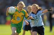 28 August 2011; Chantelle Lynam, St. Brigid's N.S., Knockbridge, Co. Louth, in action against Roisin Kelly, Kilmyshall, Bunclody, Co. Wexford. Go Games Exhibition - Sunday 21st August 2011, Clonliffe College, Dublin. Photo by Sportsfile