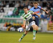 29 August 2011; Karl Sheppard, Shamrock Rovers, in action against Michael Leahy, UCD. FAI Ford Cup Fourth Round, Shamrock Rovers v UCD, Tallaght Stadium, Tallaght, Co. Dublin. Picture credit: Barry Cregg / SPORTSFILE