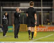 29 August 2011; Shamrock Rovers manager Michael O'Neill remonstrates with referee's assistant Marc Douglas after a decision went against his side. FAI Ford Cup Fourth Round, Shamrock Rovers v UCD, Tallaght Stadium, Tallaght, Co. Dublin. Picture credit: Barry Cregg / SPORTSFILE