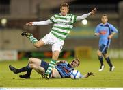 29 August 2011; Pat Sullivan, Shamrock Rovers, gets past the late challenge from Daniel Ledwith, UCD. FAI Ford Cup Fourth Round, Shamrock Rovers v UCD, Tallaght Stadium, Tallaght, Co. Dublin. Picture credit: Barry Cregg / SPORTSFILE