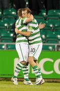29 August 2011; Karl Sheppard, Shamrock Rovers, celebrates after scoring his side's first goal with team-mate Gary O'Neill. FAI Ford Cup Fourth Round, Shamrock Rovers v UCD, Tallaght Stadium, Tallaght, Co. Dublin. Picture credit: Barry Cregg / SPORTSFILE