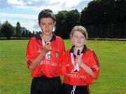 28 August 2011; Referees Jamie Lynch, and Lauren Cole, both from St. Dallan's P.S., Warrenpoint, Co. Down. Go Games Exhibition - Sunday 21st August 2011, Croke Park, Dublin. Picture credit: Dáire Brennan / SPORTSFILE