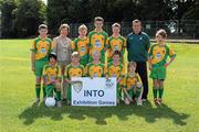 28 August 2011; INTO President Noreen Flynn with the Donegal team, back row, left to right, Peter Duggan, Bennettsbridge Mixed N.S., Bennettsbridge, Co. Kilkenny, Jack Bellamy, Kilcoole N.S., Kilcoole, Co. Wicklow, Colum Prendiville, St. Aidan's N.S., Kilmanagh, Co. Kilkenny, Ian Moore, Grangecon N.S., Dunlavin, Co. Wicklow, Johnny Kelly, Naomh Eoin S.N., Portarlington, Co. Laois, front row, left to right, Patrick Hernandez, Scoil Mhuire, Newtownforbes, Co. Longford, Shane Doherty, Kilmacrennan N.S., Co. Donegal, Denver Kelly, St. Mura's N.S., Tooban, Burnfoot, Co. Donegal, Aaron Carrigy, St. Mel's N.S., Ardagh, Co. Longford, and Denis Harrington, Rath N.S., Portlaoise, Co. Laois. Go Games Exhibition - Sunday 21st August 2011, Clonliffe College, Dublin. Picture credit: Ray McManus / SPORTSFILE