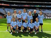 28 August 2011; The President of the INTO Noreen Flynn with the Dublin team, back row, left to right, Aran Teehan, St. Patrick's B.N.S., Rathangan, Co. Kildare, Conor Dunne, Cappagh N.S., Rhode, Co. Offaly, Darragh Gibbons, St. Colmcille's S.N.S., Knocklyon, Co. Dublin, Conor Tierney, St. Mary's P.S., Mullaghbawn, Co. Armagh, Kevin Forde, St. Patrick's B.N.S., Rathangan, Co. Kildare, front row, left to right, James Dunne, Walsh Island N.S., Co. Offaly, Shea Gerraghty, Lurgan Model, Lurgan, Co. Armagh, Seán McManamon, Holy Rood P.S., Watford, England, Seán Ryan, St. Fiachra's S.N.S., Beaumont, Co. Dublin, Dermot Coughlan, Annagh N.S., Milltown Malbay, Co. Clare. Go Games Exhibition - Sunday 21st August 2011, Croke Park, Dublin. Picture credit: Dáire Brennan / SPORTSFILE