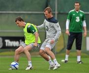 30 August 2011; Republic of Ireland's Kevin Foley, in action against his team-mate Glenn Whelan during squad training ahead of their EURO 2012 Championship Qualifier against Slovakia on Friday. Republic of Ireland Squad Training, Gannon Park, Malahide. Picture credit: David Maher / SPORTSFILE