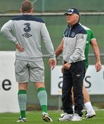 30 August 2011; Republic of Ireland manager Giovanni Trapattoni with Richard Dunne, left, during squad training ahead of their EURO 2012 Championship Qualifier against Slovakia on Friday. Republic of Ireland Squad Training, Gannon Park, Malahide. Picture credit: David Maher / SPORTSFILE