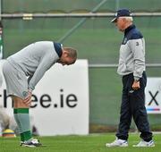 30 August 2011; Republic of Ireland manager Giovanni Trapattoni with Richard Dunne, left, during squad training ahead of their EURO 2012 Championship Qualifier against Slovakia on Friday. Republic of Ireland Squad Training, Gannon Park, Malahide. Picture credit: David Maher / SPORTSFILE