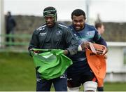 21 March 2017; Niyi Adeolokun, left, and Naulia Dawai put on bibs during Connacht Rugby squad training at The Sportsground in Galway. Photo by Diarmuid Greene/Sportsfile