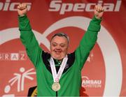 21 March 2017; Team Ireland's Cyril Walker, a member of Skiability Special Olympics Club, from Markethill, Co. Armagh, after being presented with a Bronze medal after competing in the Alpine Giant Slalom event at the 2017 Special Olympics World Winter Games at Schladming-Rohrmoos, Stadthalle Graz, in Graz, Austria. Photo by Ray McManus/Sportsfile