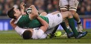 18 March 2017; Jonathan Sexton of Ireland is tackled by Owen Farrell of England during the RBS Six Nations Rugby Championship match between Ireland and England at the Aviva Stadium in Lansdowne Road, Dublin. Photo by Brendan Moran/Sportsfile
