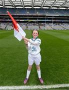 17 March 2017; AIB flagbearer Ellie Saunders, aged 11, who won an AIB flag bearer competition to wave on Cuala at the AIB GAA Hurling All-Ireland Senior Club Championship Final match between Ballyea and Cuala at Croke Park in Dublin on St. Patrick's Day. Photo by Piaras Ó Mídheach/Sportsfile