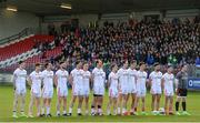 12 March 2017; The Tyrone team stand for the national anthem ahead of the Allianz Football League Division 1 Round 3 Refixture match between Tyrone and Cavan at Healy Park in Omagh, Co. Tyrone. Photo by Oliver McVeigh/Sportsfile