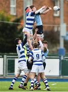 22 March 2017; Oscar Hurley of St. Michaels College takes the ball in the lineout against James Culhane of Blackrock College during the Bank of Ireland Leinster Schools Junior Cup Final match between St. Michaels College and Blackrock College at Donnybrook Stadium in Donnybrook, Dublin. Photo by Matt Browne/Sportsfile