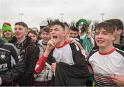 22 March 2017; Gordon Walker and his St. Francis College team-mates and supporters celebrate following the Bank of Ireland FAI Schools Dr. Tony O’Neill Senior Cup National Final match between Rice College, Westport, and St. Francis College, Rochestown, at Home Farm FC in Whitehall, Dublin. Photo by Stephen McCarthy/Sportsfile