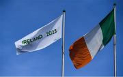 21 March 2017; An Ireland 2023 flag flies alongside the Irish tricolour at Croke Park ahead of the World Rugby Technical Review Group visit as part of Ireland's bid to host the 2023 Rugby World Cup. Photo by Brendan Moran/Sportsfile