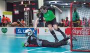 22 March 2017; Team Ireland's John Paul Shaw, a member of Shoot’n’Stars Special Olympics Club, from Longford Town, Co. Longford, in action against Cote d'Ivoire goalkeeper Moussa Dosso during a quarter final in the Floorball Competition at the Floorball quarter final game Ireland '2' v Cote d'Ivoire at the 2017 Special Olympics World Winter Games in the Messe Graz Center, Graz, Austria. Photo by Ray McManus/Sportsfile
