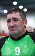 22 March 2017; Team Ireland's Lorcan Byrne, a member of Stewartscare Special Olympics Club, from Ballyfermot, Dublin, who scored a brilliant goal during the game, in tears after Team Ireland were beaten 3 - 2 against Cote d'Ivoire during a quarter final in the Floorball Competition at the Floorball quarter final game Ireland '2' v Cote d'Ivoire at the 2017 Special Olympics World Winter Games in the Messe Graz Center, Graz, Austria. Photo by Ray McManus/Sportsfile