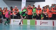 22 March 2017; Team Ireland's Raymond McClearn, a member of Loughrea Training Centre Special Olympics Club, from Loughrea, Co. Galway, in action against Cote d'Ivoire during a quarter final in the Floorball Competition at the Floorball quarter final game Ireland '2' v Cote d'Ivoire at the 2017 Special Olympics World Winter Games in the Messe Graz Center, Graz, Austria. Photo by Ray McManus/Sportsfile