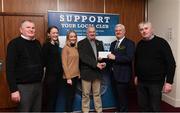 17 March 2017; Lúthchleas Gael Aogán Ó Fearghail presents Michael Waldron, Catherine Sweeney, Darina Daly, Lawrence Daly and Frank Hyland, from Davitts GAA Club, in Mayo, who won &quot;Highest sellers in Connacht&quot; during the presentation of prizes to the winners of the GAA National Club Draw at Croke Park in Dublin. Uachtarán Chumann Lúthchleas Gael Aogán Ó Fearghail Photo by Ray McManus/Sportsfile