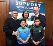 17 March 2017; Lúthchleas Gael Aogán Ó Fearghail presents Peter Coyle, Luisa Coyle, John Paul Coyle and Martin Coyle from Pomeroy Plunketts, Tyrone, who won a &quot;All Ireland Final Cororate package&quot; during the presentation of prizes to the winners of the GAA National Club Draw at Croke Park in Dublin. Uachtarán Chumann Lúthchleas Gael Aogán Ó Fearghail Photo by Ray McManus/Sportsfile