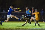 22 March 2017; Con O'Callaghan of Dublin in action against Dessie Reynolds, right, goalkeeper Conor Gallagher and Conor Farrell of Longford during the EirGrid Leinster GAA Football U21 Championship Semi-Final match between Longford and Dublin at Lakepoint Park in Mullingar, Co Westmeath. Photo by David Maher/Sportsfile