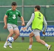 30 August 2011; Republic of Ireland's Shane Long in action against his team-mate Keith Andrews during squad training ahead of their EURO 2012 Championship Qualifier against Slovakia on Friday. Republic of Ireland Squad Training, Gannon Park, Malahide. Picture credit: David Maher / SPORTSFILE