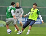 31 August 2011; Republic of Ireland's Shane Long, right,  in action against his team-mate Stephen Kelly during squad training ahead of their EURO 2012 Championship Qualifier against Slovakia on Friday. Republic of Ireland Squad Training, Gannon Park, Malahide. Picture credit: David Maher / SPORTSFILE