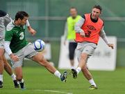 31 August 2011; Republic of Ireland's Robbie Keane in action against his team-mate Stephen Kelly during squad training ahead of their EURO 2012 Championship Qualifier against Slovakia on Friday. Republic of Ireland Squad Training, Gannon Park, Malahide. Picture credit: David Maher / SPORTSFILE