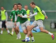31 August 2011; Republic of Ireland's Aiden McGeady in action against his team-mate Stephen Kelly during squad training ahead of their EURO 2012 Championship Qualifier against Slovakia on Friday. Republic of Ireland Squad Training, Gannon Park, Malahide. Picture credit: David Maher / SPORTSFILE