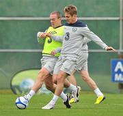 31 August 2011; Republic of Ireland's Richard Dunne in action against his team-mate Kevin Doyle during squad training ahead of their EURO 2012 Championship Qualifier against Slovakia on Friday. Republic of Ireland Squad Training, Gannon Park, Malahide. Picture credit: David Maher / SPORTSFILE