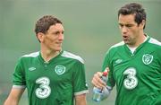 31 August 2011; Republic of Ireland's Keith Andrews, left, with his team-mate David Forde during squad training ahead of their EURO 2012 Championship Qualifier against Slovakia on Friday. Republic of Ireland Squad Training, Gannon Park, Malahide. Picture credit: David Maher / SPORTSFILE
