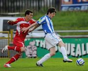 31 August 2011; Aidan Collins, Monaghan United, in action against Aaron Greene, Sligo Rovers. FAI Ford Cup 4th Round Replay, Monaghan United  v Sligo Rovers, Gortakeegan, Co. Monaghan. Picture credit: Oliver McVeigh / SPORTSFILE