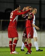 31 August 2011; Alan Kirby, Sligo Rovers, celebrates with Aaron Greene after scoring his side's third goal. FAI Ford Cup 4th Round Replay, Monaghan United  v Sligo Rovers, Gortakeegan, Co. Monaghan. Picture credit: Oliver McVeigh / SPORTSFILE