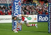 2 September 2011; Darren Cave, Ulster, goes over to score his side's first try. eltic League, Ulster v Glasgow Warriors, Ravenhill Park, Belfast, Co. Antrim. Picture credit: John Dickson / SPORTSFILE