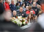 23 March 2017; Derry City manager Kenny Shiels in attendance at the funeral of Ryan McBride, the late Derry City captain who passed away suddenly at the age of 27, at St Columba's Church in Derry. Photo by Oliver McVeigh / Sportsfile