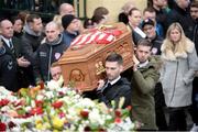 23 March 2017; Derry City players carry the coffin from the chapel at the funeral of Ryan McBride, the late Derry City captain who passed away suddenly at the age of 27, at St Columba's Church in Derry. Photo by Oliver McVeigh/Sportsfile