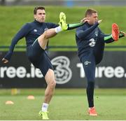 23 March 2017; Seamus Coleman, left, and James McCarthy of the Republic of Ireland during squad training at the FAI National Training Centre in Abbotstown, Co Dublin. Photo by Matt Browne/Sportsfile
