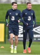 23 March 2017; Seamus Coleman, left, and James McCarthy of the Republic of Ireland during squad training at the FAI National Training Centre in Abbotstown, Co Dublin. Photo by Matt Browne/Sportsfile