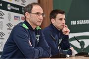 23 March 2017; Republic of Ireland manager Martin O'Neill and captain Seamus Coleman during a press conference at the FAI National Training Centre in Abbotstown, Co Dublin. Photo by Matt Browne/Sportsfile