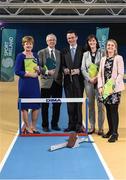 23 March 2017; In attendance at the Sport Ireland’s Anti-Doping Annual Review for 2016 are, from left, Caroline Murphy, Chairperson, Anti Doping Committee, Sport Ireland, John Treacy, CEO, Irish Sports Council, Patrick O'Donovan, T.D., Minister of State for Tourism and Sport, Dr Una May, Sport Ireland Director of Participation and Ethics, and Siobhan Leonard, Sport Ireland Anti-Doping manager. The event took place at Sport Ireland National Sports Campus in Blanchardstown, Co Dublin. Photo by Seb Daly/Sportsfile
