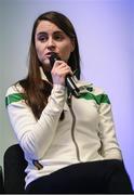 23 March 2017; Speaking at the Sport Ireland’s Anti-Doping Annual Review for 2016 is athlete Ciara Mageean. The event took place at Sport Ireland National Sports Campus in Blanchardstown, Co Dublin. Photo by Seb Daly/Sportsfile