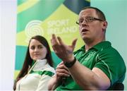23 March 2017; Speaking at the Sport Ireland’s Anti-Doping Annual Review for 2016 is Paralympics Ireland para-canoeist Pat O’Leary. The event took place at Sport Ireland National Sports Campus in Blanchardstown, Co Dublin. Photo by Seb Daly/Sportsfile