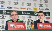 23 March 2017; Republic of Ireland manager Martin O'Neill, left, and captain Seamus Coleman during a press conference at the FAI National Training Centre in Abbotstown, Co Dublin. Photo by Matt Browne/Sportsfile