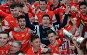 17 March 2017; Cuala players celebrate with the Tommy Moore Cup after the AIB GAA Hurling All-Ireland Senior Club Championship Final match between Ballyea and Cuala at Croke Park in Dublin. Photo by Piaras Ó Mídheach/Sportsfile