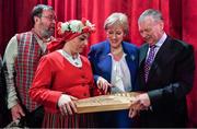 23 March 2017; Minister for Arts, Heritage, Regional, Rural and Gaeltacht Affairs, Heather Humphreys T.D., joined Miriam O'Callaghan, Joe Duffy, Bláthnaid Ní Chofaigh, Bláthnaid Treacy, Ray D'Arcy, Keith Walsh and Sean Rocks to announce details of Cruinniú na Cásca, a new national day of culture and creativity, which will take place on Easter Monday in Dublin and in every county nationwide as part of the Creative Ireland programme. It follows on from the hugely successful RTÉ Reflecting the Rising, which was held in Dublin city centre in 2016 as part of the Ireland 2016 Centenary Programme. On Easter Monday 2017, RTÉ, in partnership with Creative Ireland, will present Cruinniú na Cásca, a large scale free public festival across four zones in Dublin city centre, north and south from 11.00am - 6.00pm. Cruinniú na Cásca aims to celebrate culture and creativity in contemporary Irish society through a rich variety of live music and dance, coding, theatre, art and music workshops, talks and tastings, readings and screenings, special events and more. Pictured at the launch are Minister for Arts, Heritage, Regional, Rural and Gaeltacht Affairs, Heather Humphreys T.D and Joe Duffy, with, from left, Juris Eksts and Inguna Grietina of ELve Choir of Latvia. RTE Studios in Donnybrook, Co Dublin. Photo by Brendan Moran/Sportsfile
